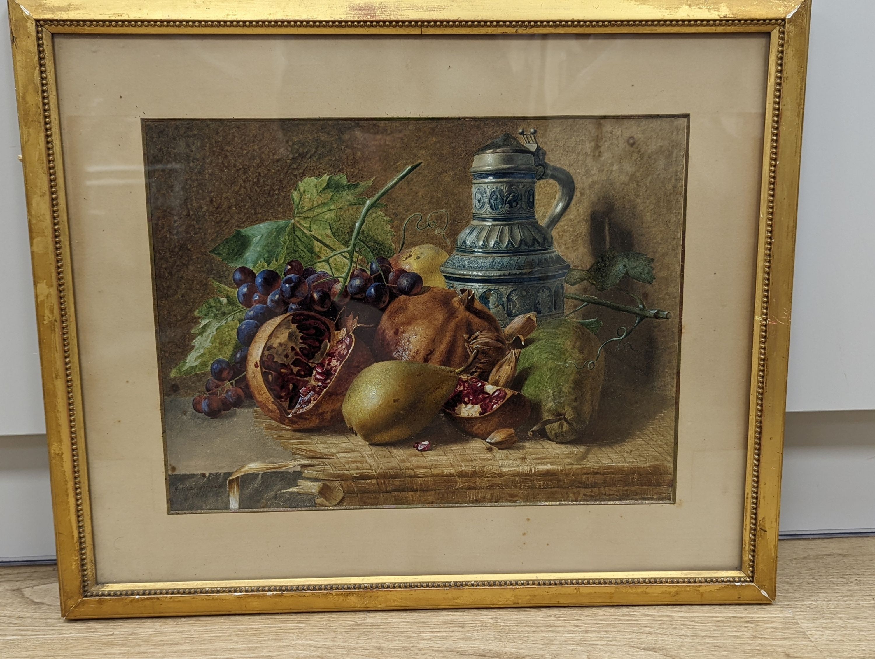 W. Clansmore (?), watercolour and gouache, still life, signed and dated 1861, 32 x 43cm